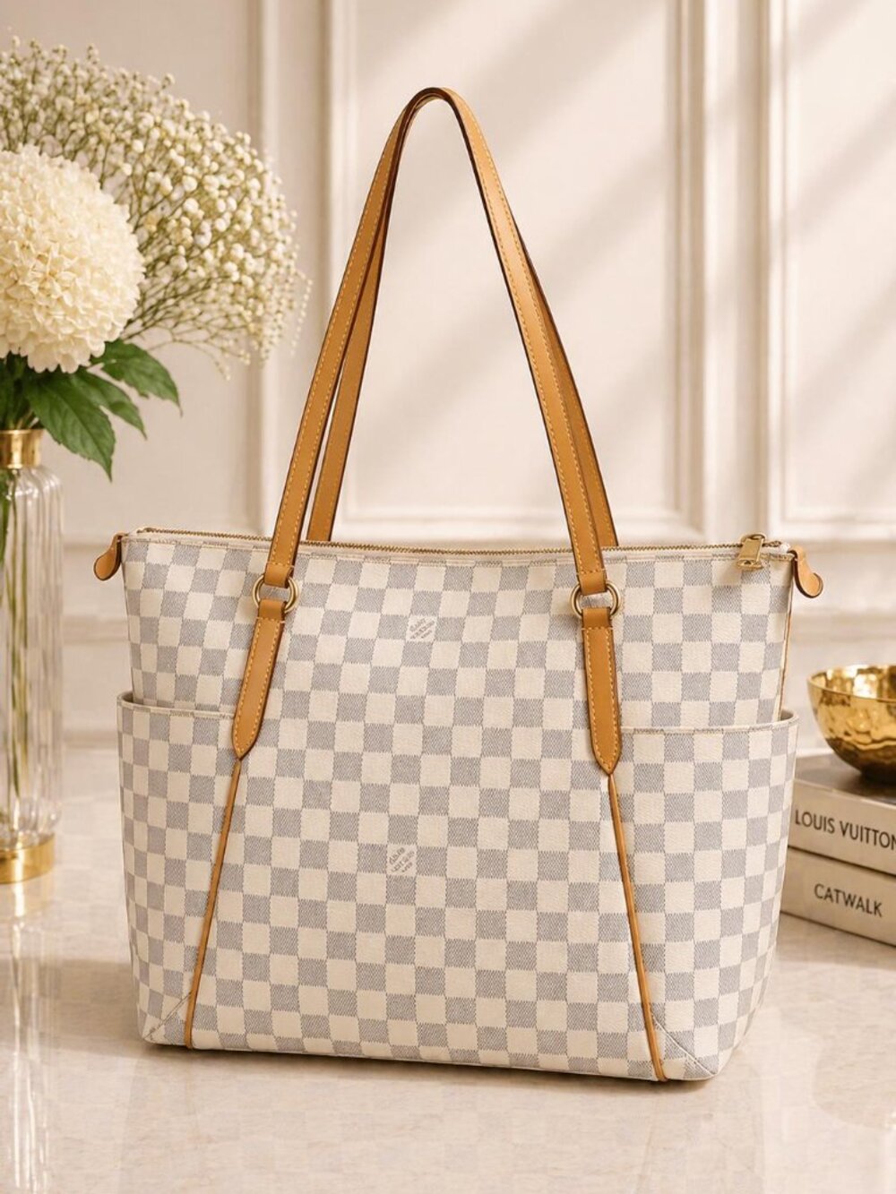 Authentic Louis Vuitton Totally GM Damier Azur Tote Bag White LV Shoulder Bag